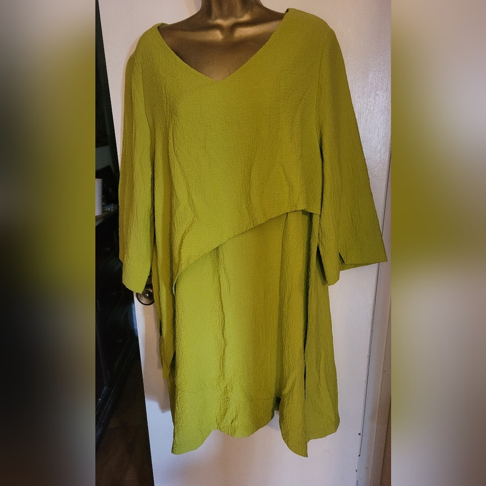 Elegant Lime Green V-Neck Women's Tunic